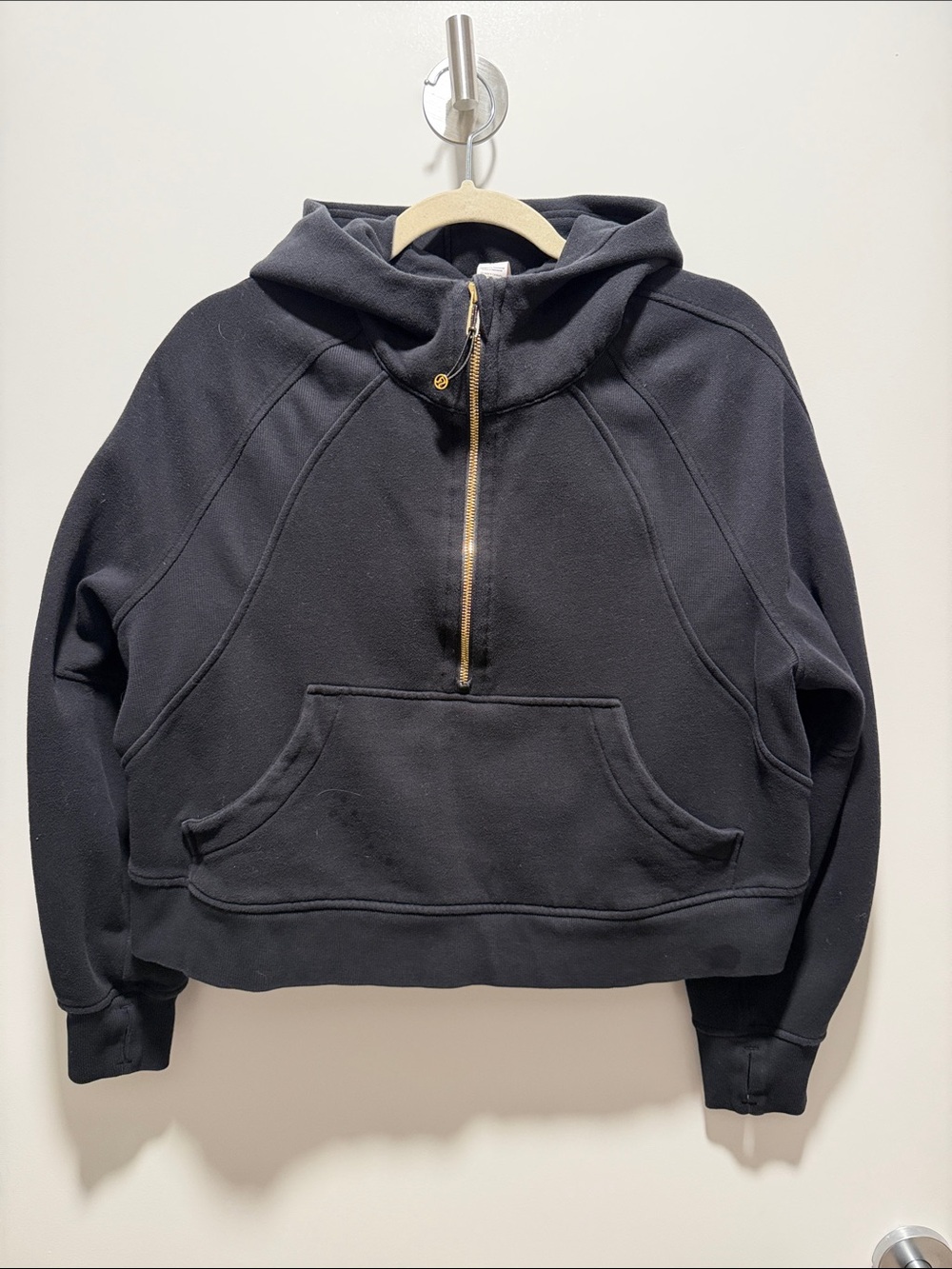 lululemon athletica Black Half-Zip Hoodie Sweatshirt with Gold Zipper